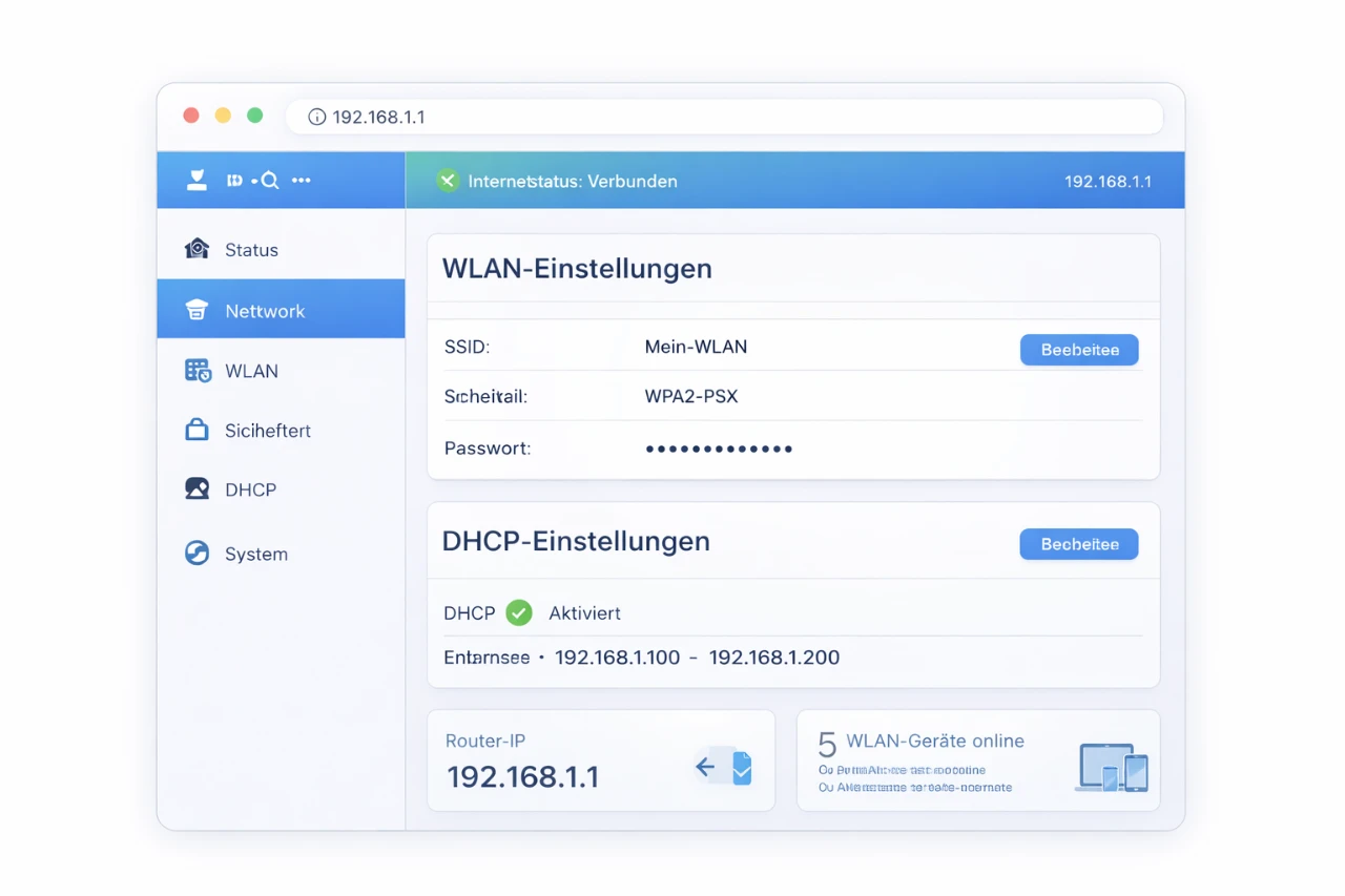 Admin-Oberfläche nach dem Router Login