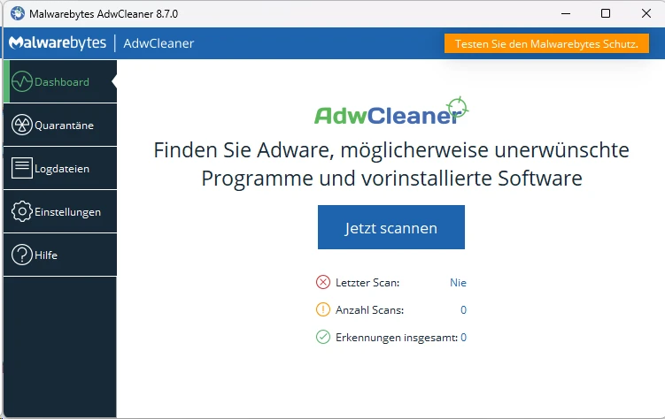 Screenshot: AdwCleaner Dashboard