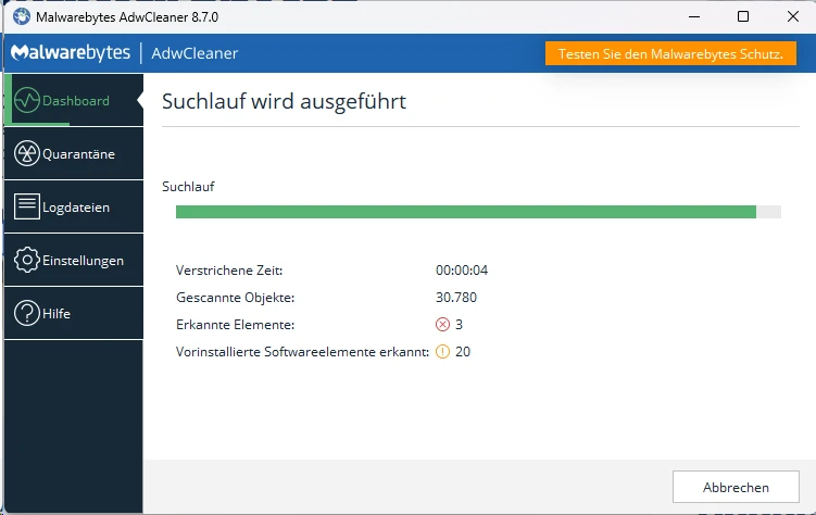 Screenshot vom Scan mit dem AdwCleaner