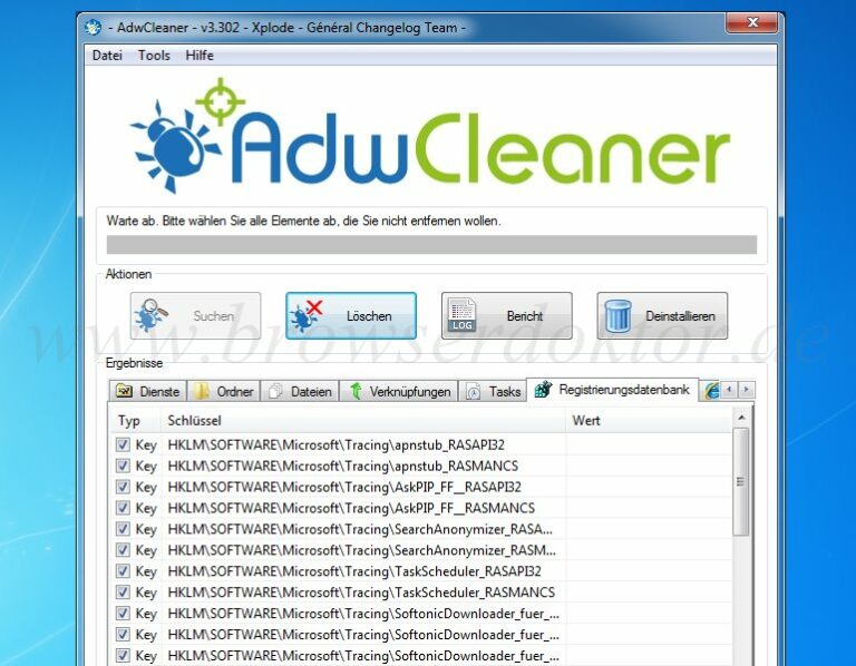 Adw Cleaner Adware und Spyware in der Registry gefunden
