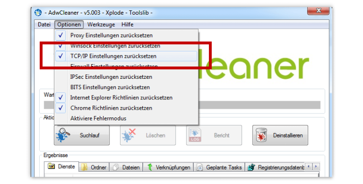 AdwCleaner - TCP/IP-Einstellungen zurücksetzen