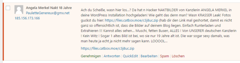 Angela Merkel Nacktbilder Spam-Kommentar