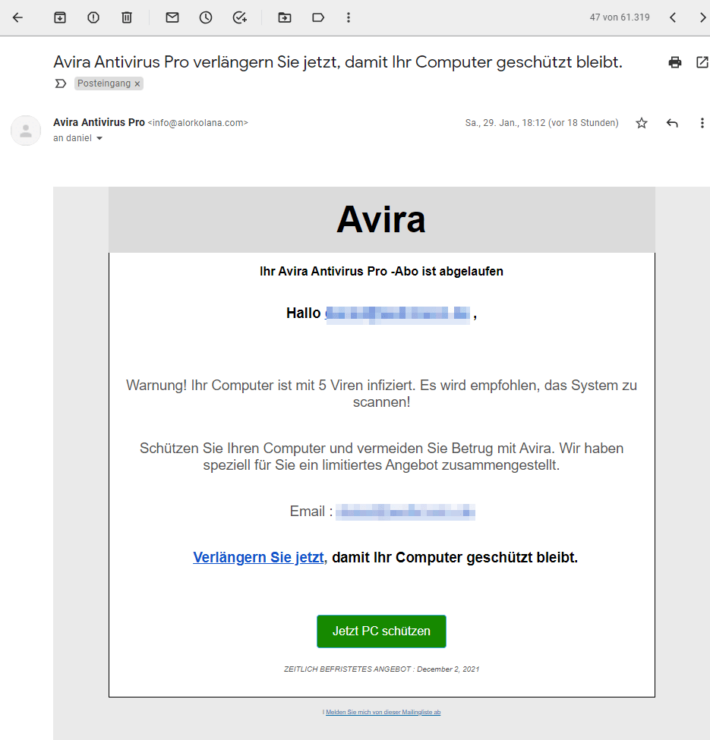 Avira Antivirus Pro Spam E-Mail