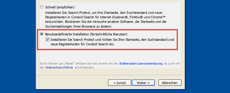 Benutzerdefinierte Installation auswählen und unnütze Erweiterungen nicht mit kopieren Benutzerdefinierte Installation auswählen und unnütze Erweiterungen nicht mit kopieren
