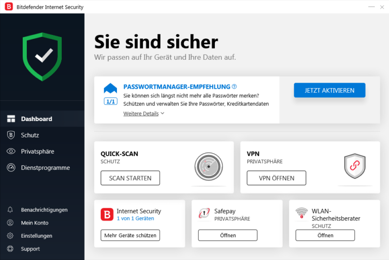 Bitdefender Internet Security - Dashbard