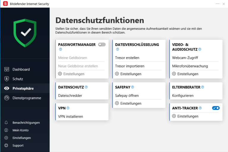 Bitdefender Datenschutzfunktionen