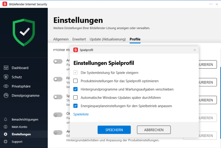 Bitdefender: Detaillierte Einstellungen und Profile