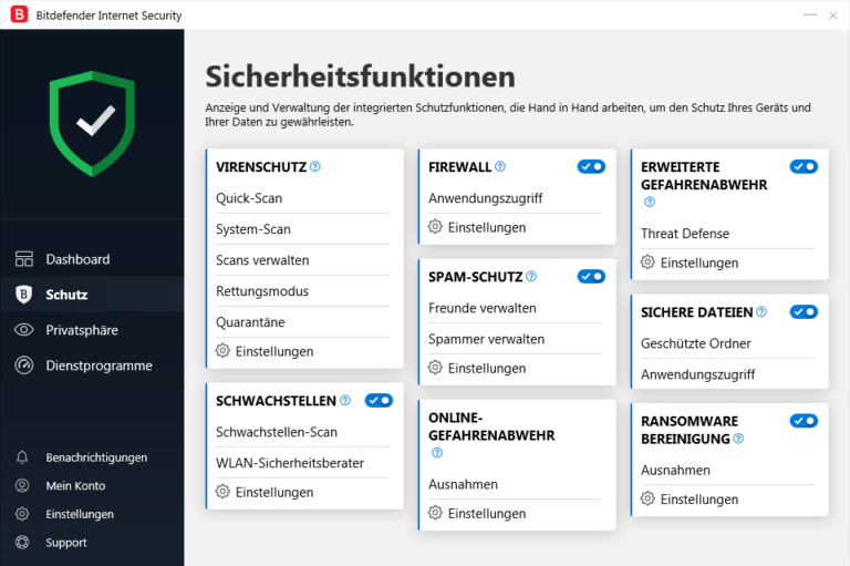 Bitdefender - Sicherheitsfunktionen
