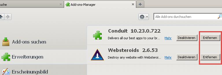 Conduit-Erweiterung im Firefox entfernen Conduit-Erweiterung im Firefox entfernen