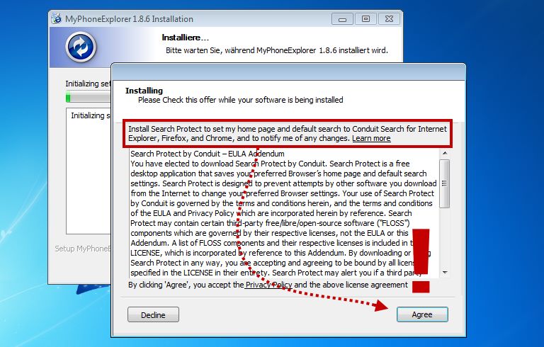 Conduit Search Installation nicht einfach zustimmen Conduit Search Installation