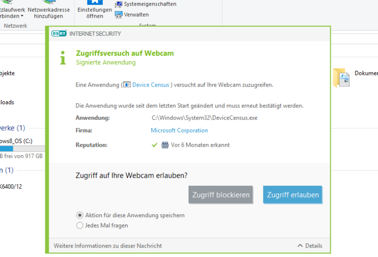 Device Census versucht auf Ihre Webcam zuzugreifen