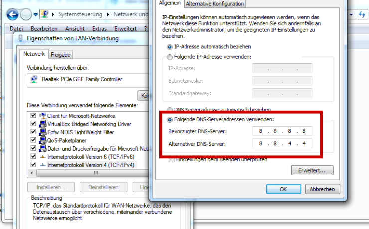Windows DNS-Einstellungen