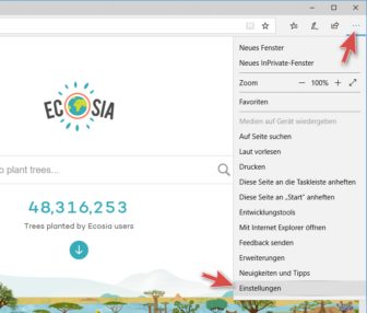 Einstellungen - Ecosia im Edge Browser