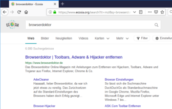 Ab sofort werden Suchanfragen über die Adressleiste des Edge Browsers über die Suchmaschine Ecosia durchgeführt und mit jeder Suche Bäume gepflanzt.