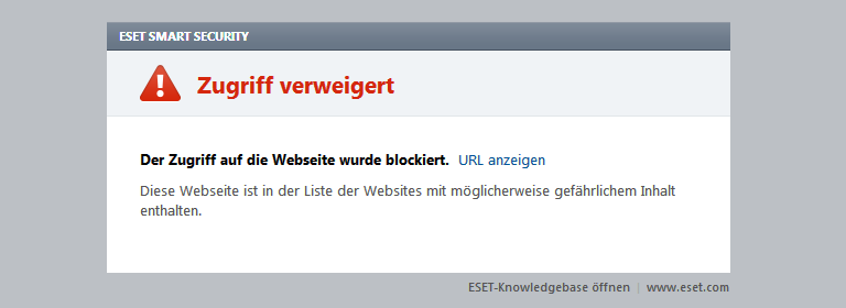 ESET blockiert den Zugriff auf eine gefährliche Webseite
