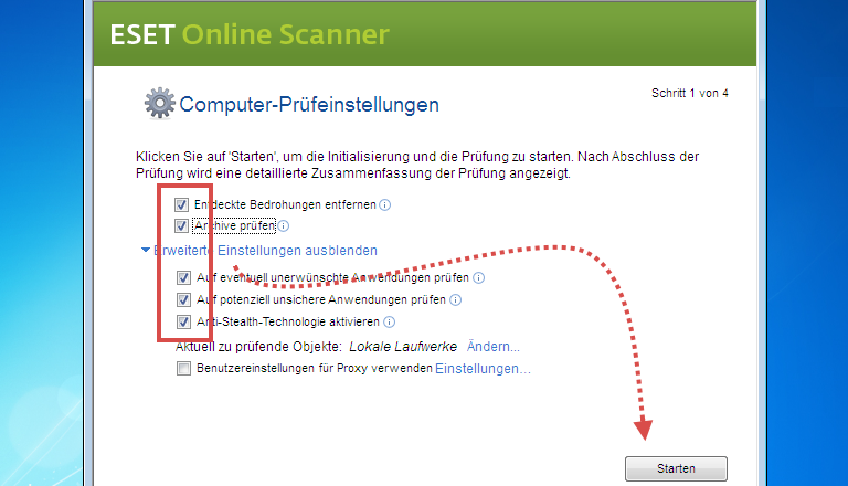 Einstellungen ESET Online Scanner Einstellungen ESET Online Scanner