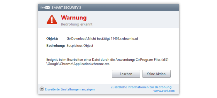 ESET Smart Security verhindert den Download der exe-Datei