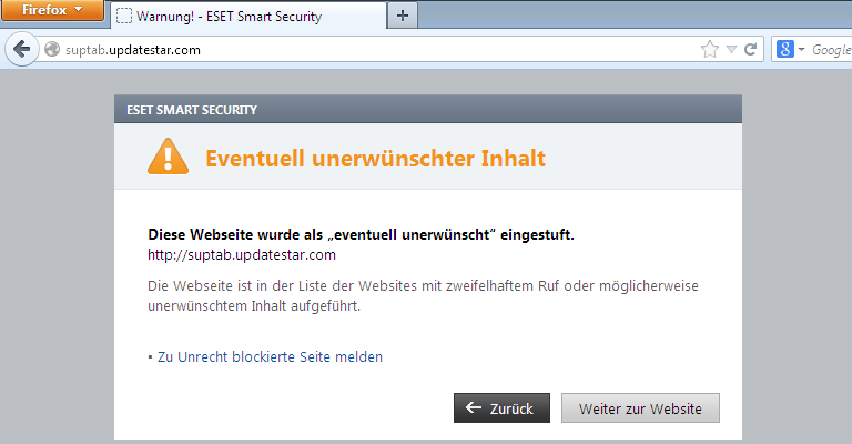 ESET verhindert Browseraufruf gefährlicher Webseiten