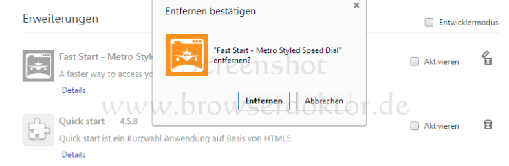 Fast Start und Quick Start Browser-Erweiterungen löschen