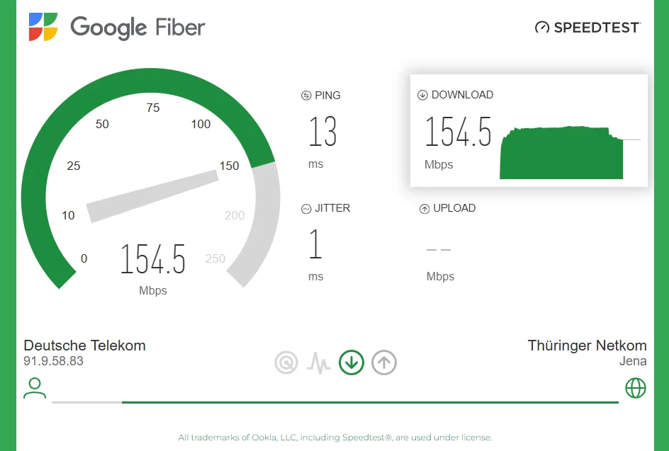 Screenshot: Google Fiber Speedtest Screenshot: Google Fiber Speedtest