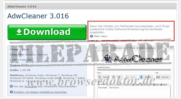 Fileparade-Downloads mit Zusatzsoftware Fileparade-Downloads mit Zusatzsoftware