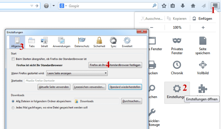 Firefox als Standardbrowser festlegen