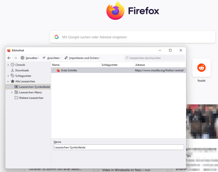 Lesezeichen-Verwaltung im Mozilla Firefox