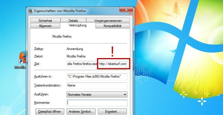 Firefox Verknüpfung manipuliert