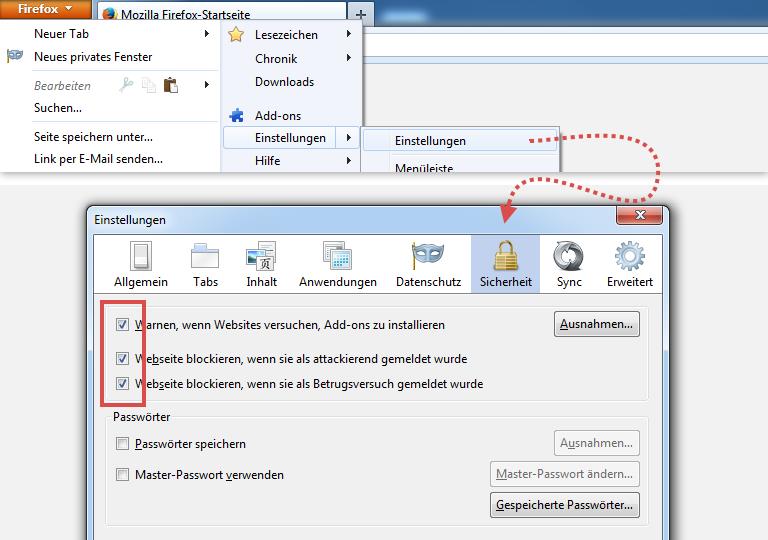Firefox Sicherheits-Einstellungen Firefox Sicherheits-Einstellungen