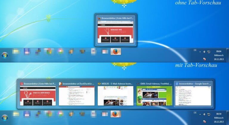 Firefox - Mit und Ohne Tab-Vorschau in der Taskleiste