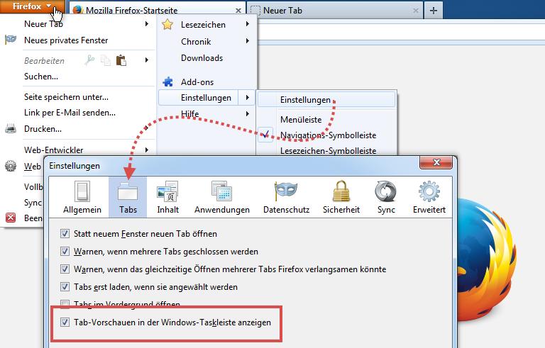 Firefox: Tab-Vorschauen in der Windows-Taskleiste anzeigen