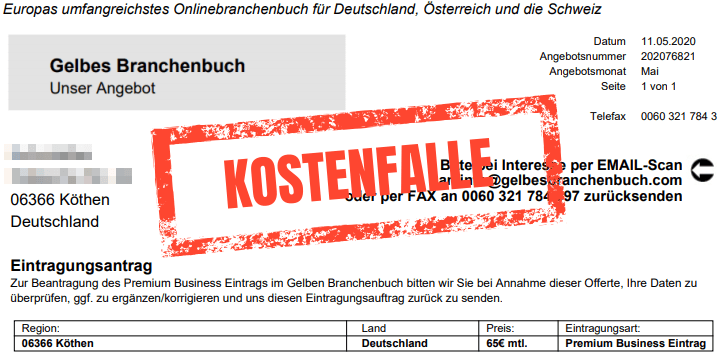 Gelbes Branchenbuch Fake