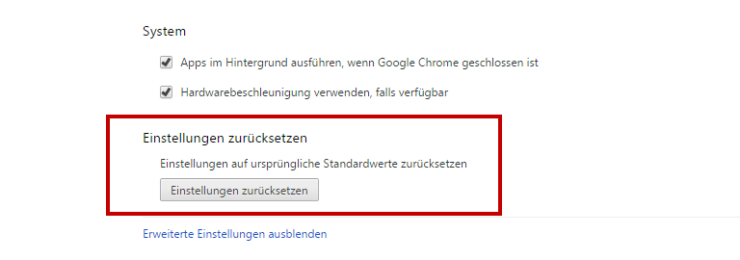 Google Chrome Reset (zurücksetzen)