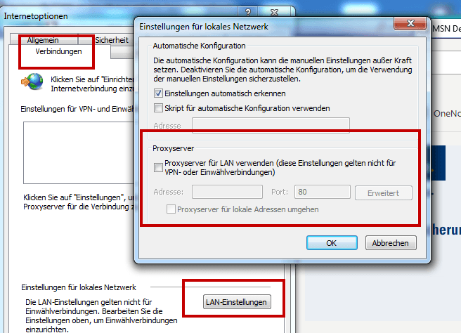 IE Proxy Einstellungen