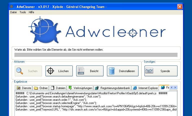 AdwCleaner findet und löscht weitere Adware