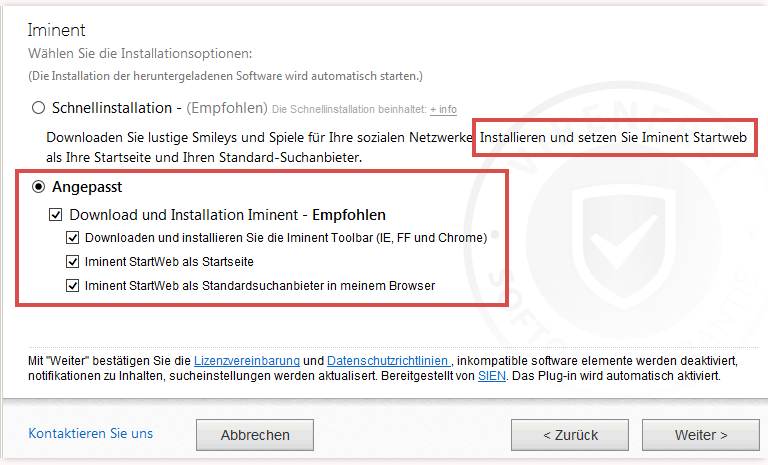 Iminent Startweb - Gratis Adware beim Installieren Iminent Startweb - Gratis Adware beim Installieren