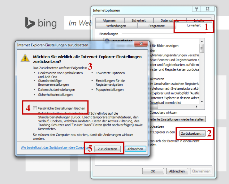 Screenshot und Darstellung: Internet Explorer zurücksetzen