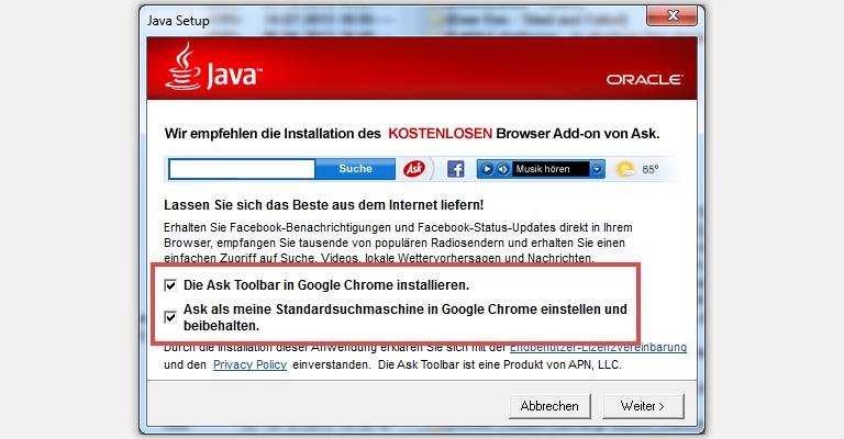 Java versucht hier die Ask-Toolbar mit zu installieren Java versucht hier die Ask-Toolbar mit zu installieren
