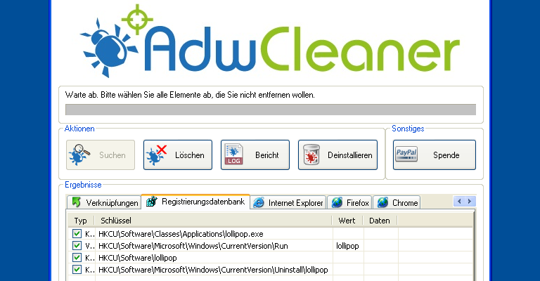 AdwCleaner findet und deinstalliert Lollipop Network AdwCleaner findet und deinstalliert Lollipop Network