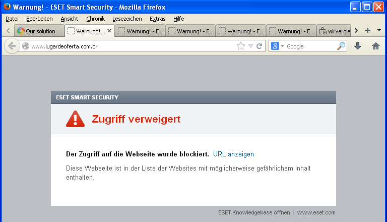 ESET Smart Security warnt vor Zugriffen auf Lollipop Network Webseiten