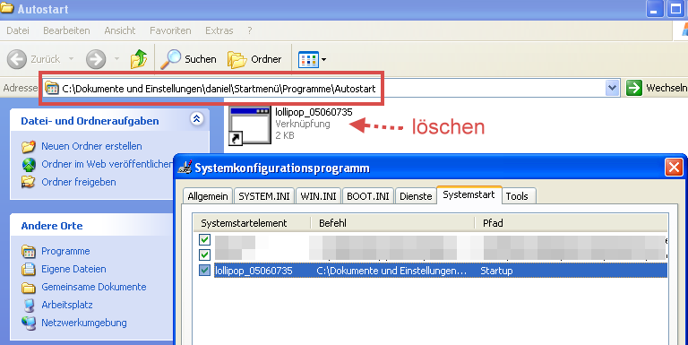 Lollipop Network aus Autostart entfernen Lollipop Network aus Autostart entfernen