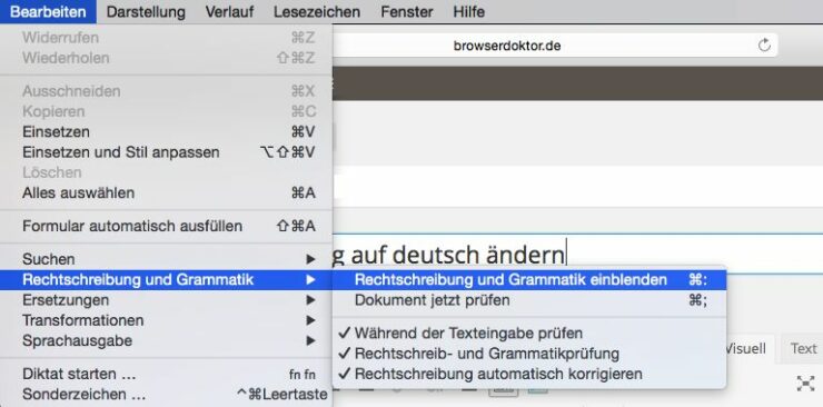 Mac OS: Safari Rechtschreibprüfung ändern / deaktivieren
