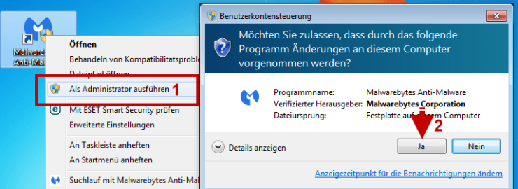 Malwarebytes als Administrator starten