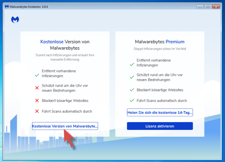 Kostenlose Version von Malwarebytes starten