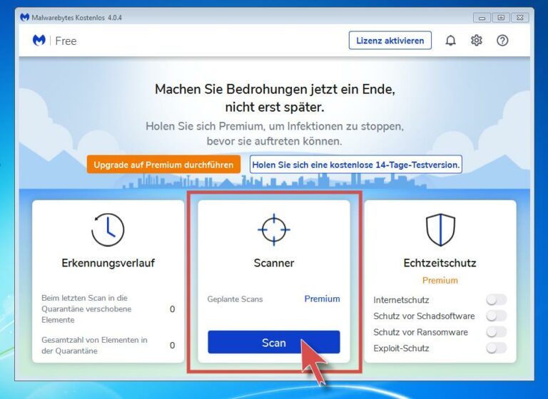 Malwarebytes Scanner starten