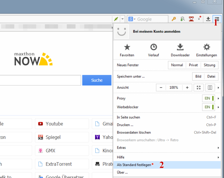 Maxthon als Standardbrowser festlegen