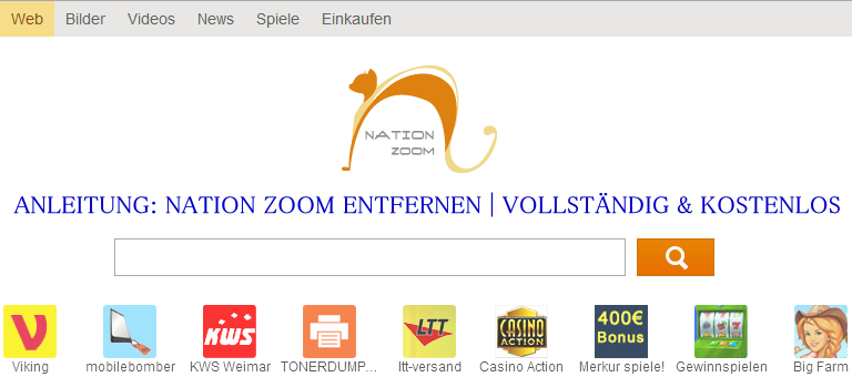 Screenshot: NationZoom.com Startseite mit Suche und Werbeanzeigen