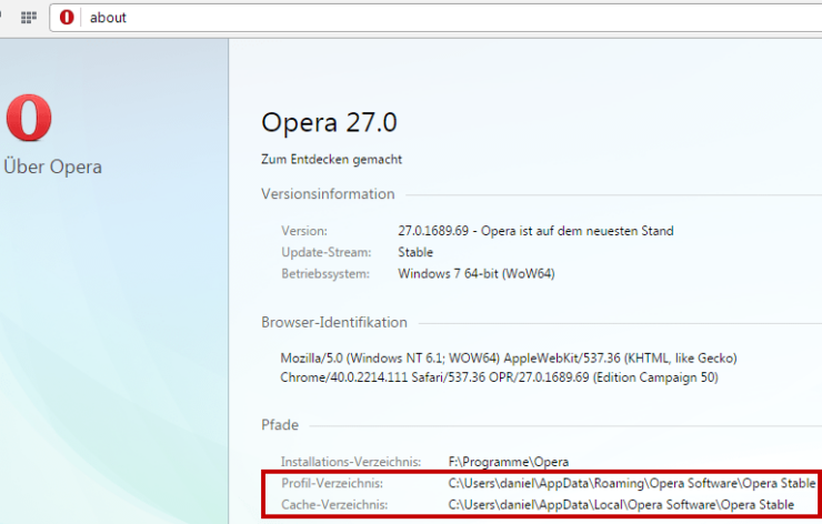 About Opera - Profil- und Cache-Verzeichnis anzeigen