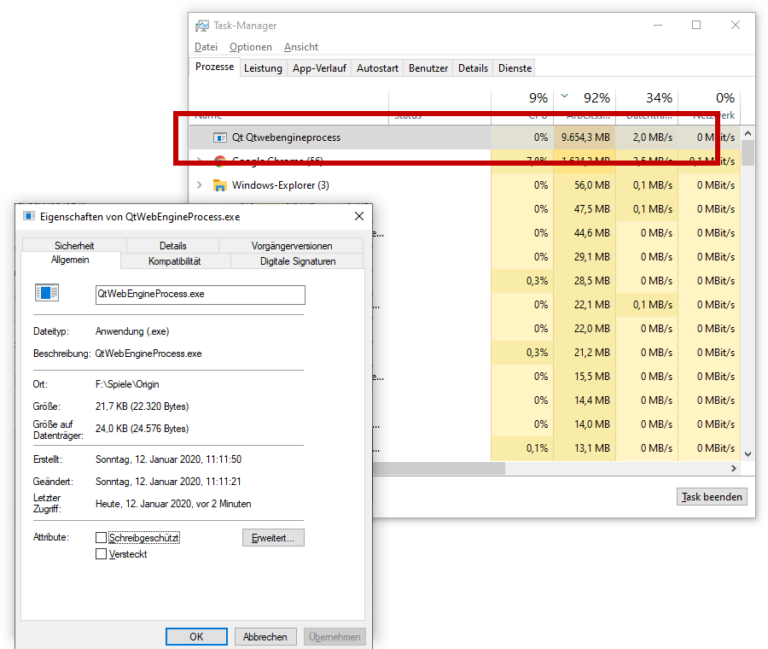 QTWebEngineProcess.exe im Windows 10 Taskmanager