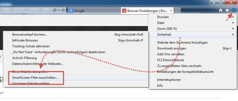 SmartScreen-Filter im IE einschalten und ausschalten
